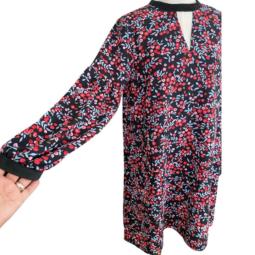 NWT Loft Berry Velvet Trim Cutout Shift Mini Dress M Long Sleeve Romantic Goth - Picture 4 of 11
